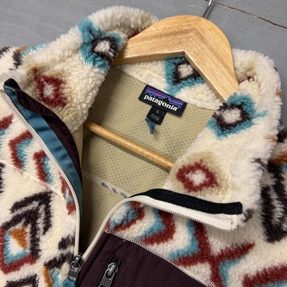 Patagonia Deep Pile Retro X Aztec Cream Zip Up Sherpa Fleece Vest Women's XL - Picture 4 of 8